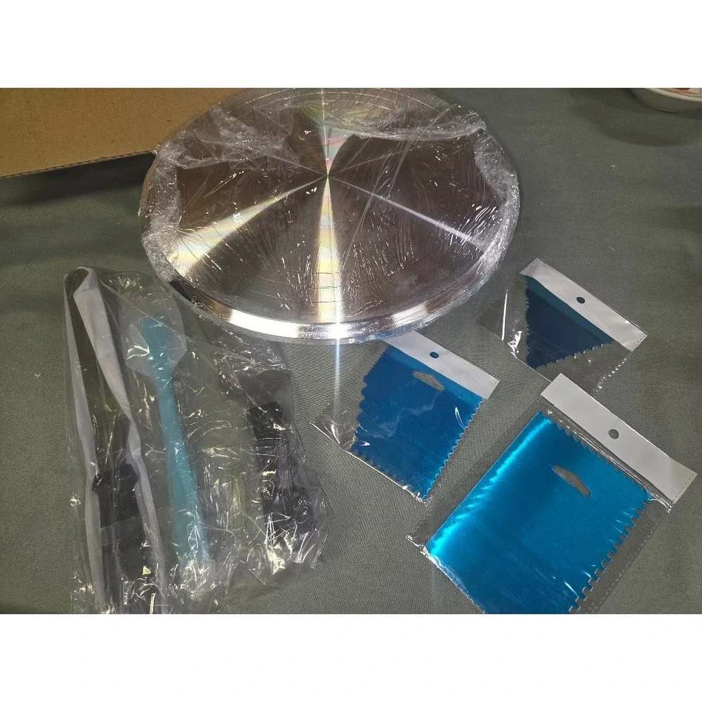 12 Inch Aluminum Revolving Cake Turntable Stand with Decorating Kit 6 Piece Set